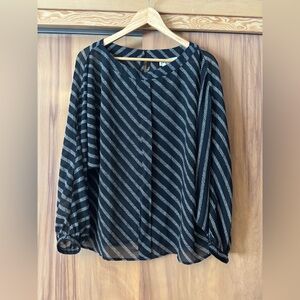 Vintage Striped Blouse, Malbe, Black and White lightweight flowy silky Top